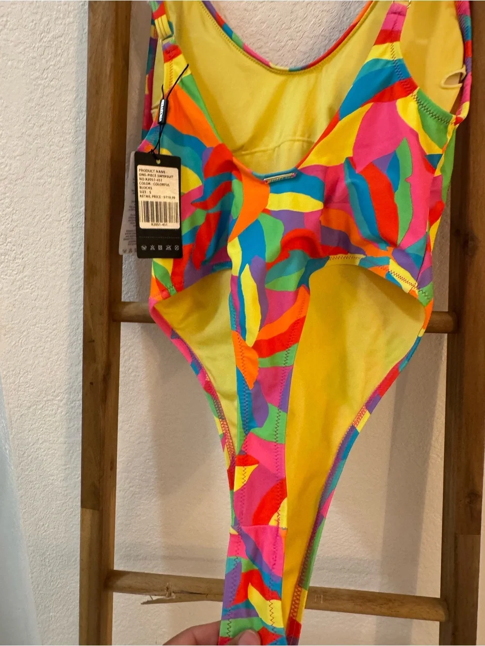 Relleciga Colorful Blocks One-Piece Swim - Bright Multicolor- Thong Back $119